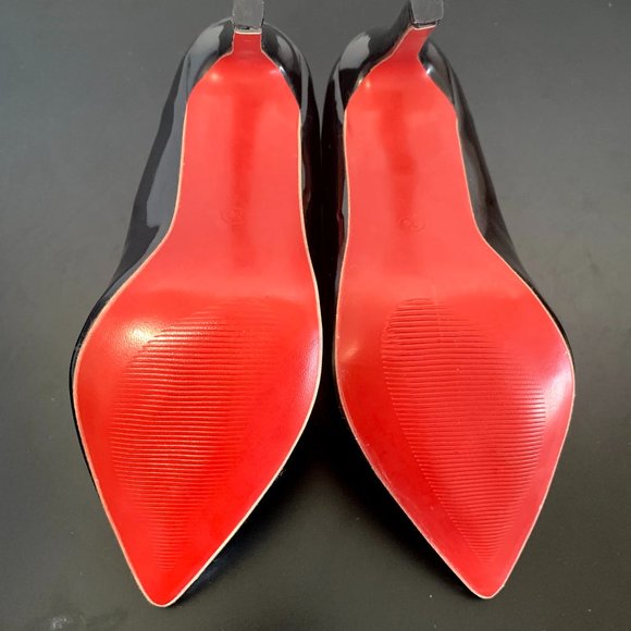 Shiny Black Red Bottom Stiletto Heels - Picture 8 of 10